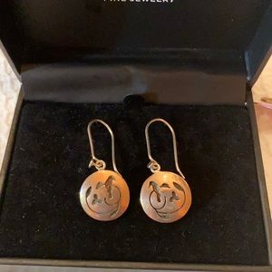 Etched solid copper bird  of freedom drop earrings